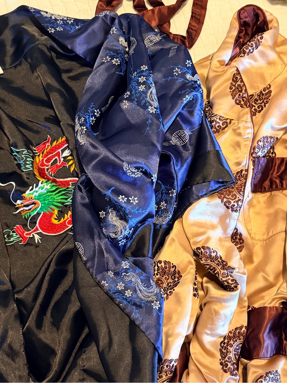 Two Kimono Style Robes - 1 Navy and 1 Tan